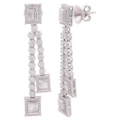 2.70 Carat SI/HI Baguette Diamond Dangle Earrings 18 Karat White Gold Jewelry