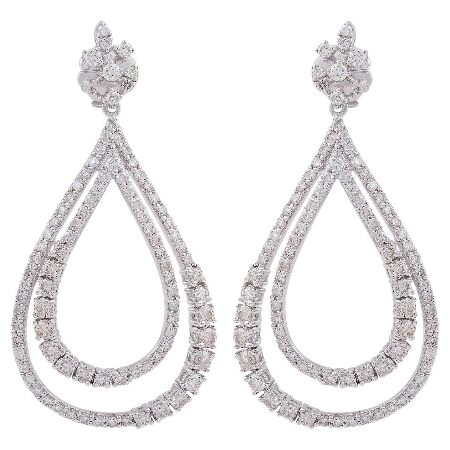 3.10 Carat SI Clarity HI Color Diamond Dangle Earrings 14k White Gold Jewelry