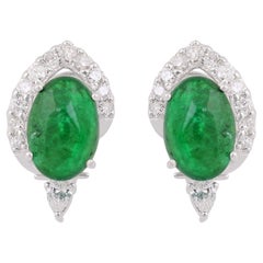 Boucles d
oreilles émeraude naturelle ovale de 6,94 carats 0,95 carat diamant Or blanc 18 carats