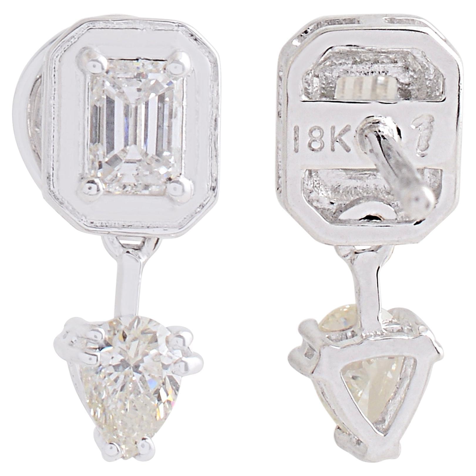 0.95 Karat SI/HI Pear Emerald Cut Diamant Ohrringe 18 Karat Weißgold Schmuck