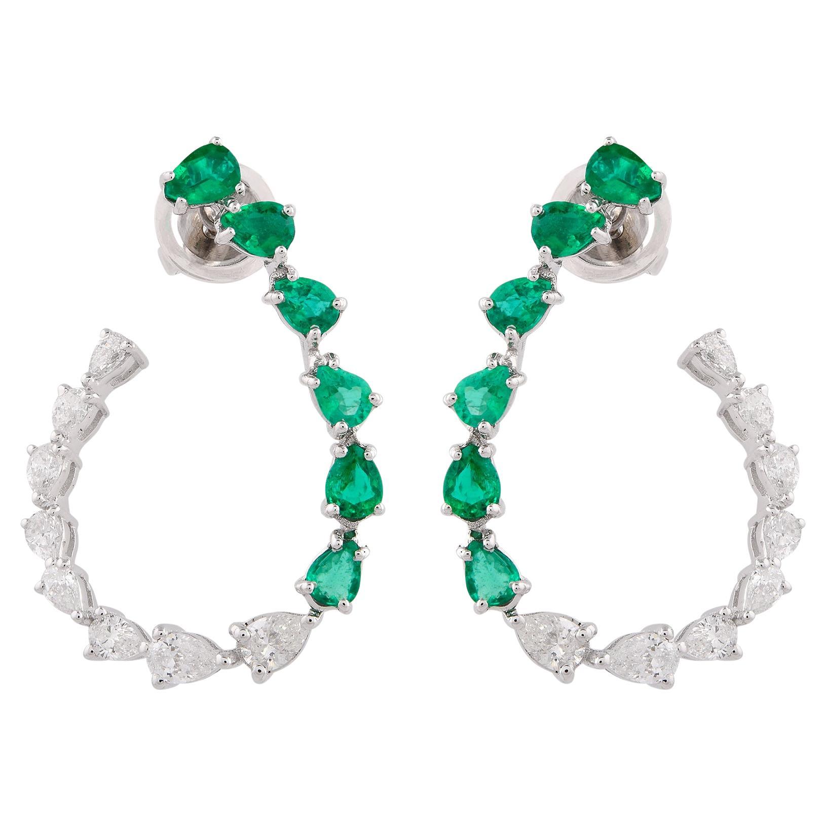 Natürliche 1,42 Karat Smaragd-Ohrringe  1,20 Karat Birne Diamant 18 Karat Weißgold