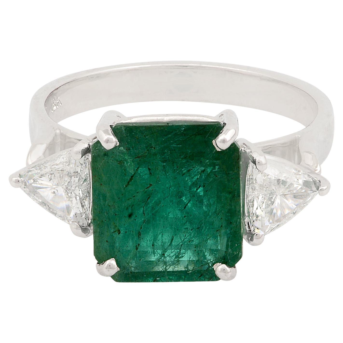 4.01 Carat Zambian Emerald Cocktail Ring 0.80 Carat Pear Diamond 18k White Gold
