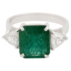 4.01 Carat Zambian Emerald Cocktail Ring 0.80 Carat Pear Diamond 18k White Gold