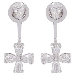 Nature 1.90 Carat SI/H Diamond Pear Cross Jacket Earrings 18 Karat White Gold