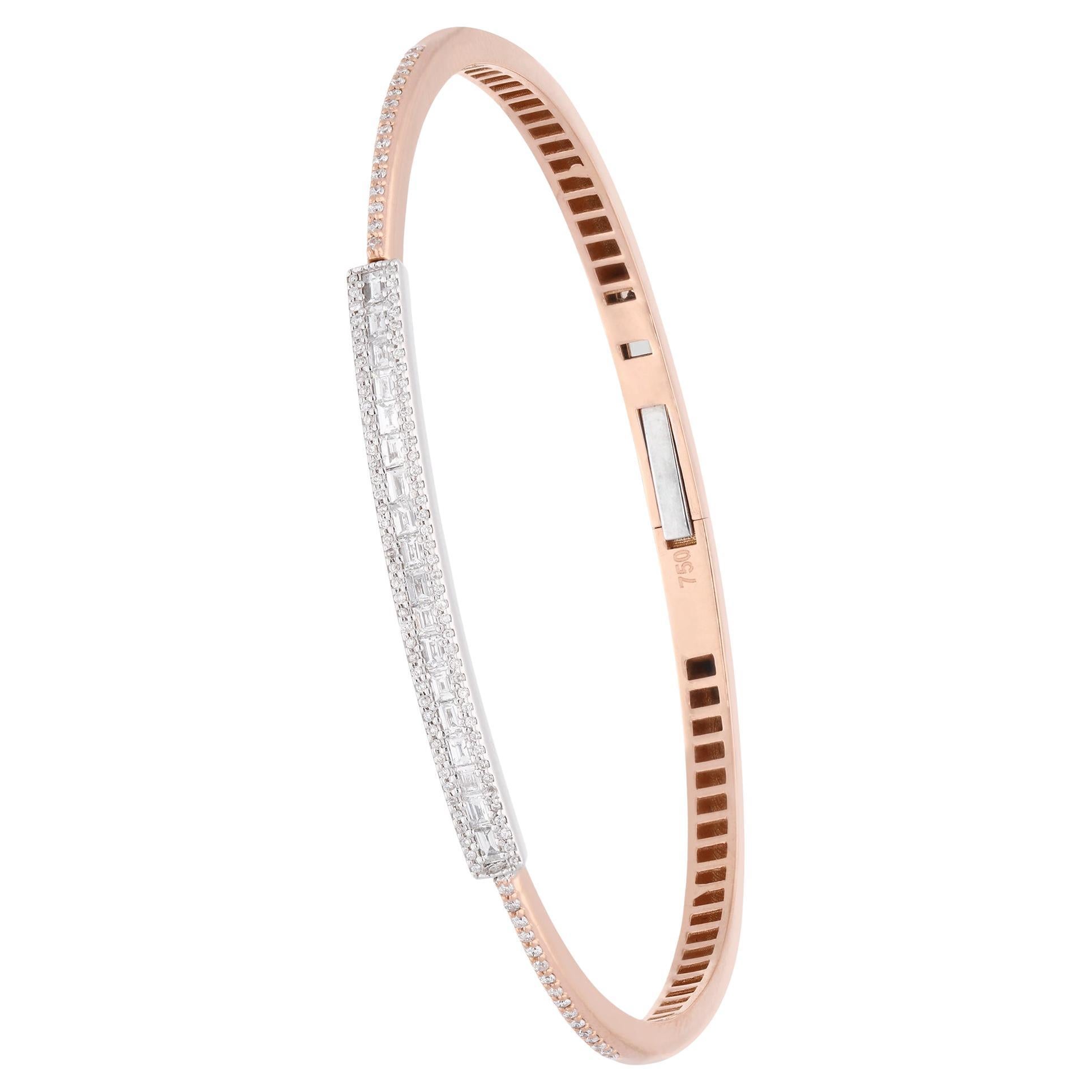 0,68 Karat SI/H Baguette Diamant Bar Armreif Armband 18k Rose Gold Schmuck