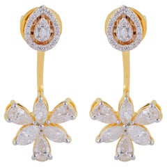 1.95 Carat SI/HI Boucles d
oreilles poire et diamant baguette en or jaune 18 carats
