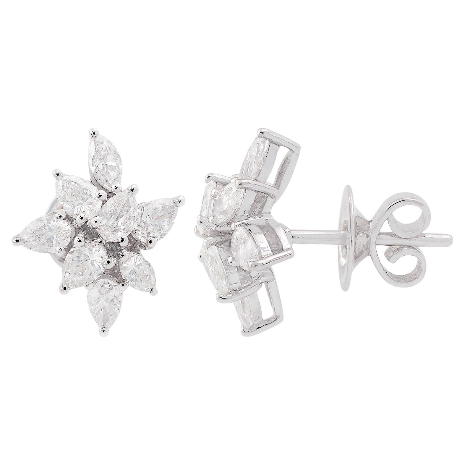 1.70 Carat SI Clarity HI Color Pear Diamond Stud Earrings 18 Karat White Gold