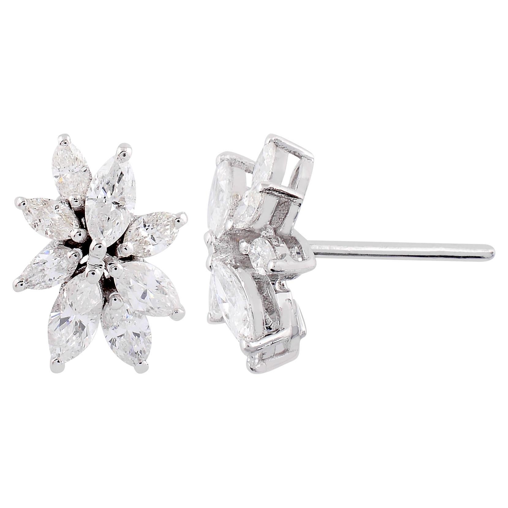 Pendientes de diamantes reales de 1,40 quilates SI/H en forma de marquesa Joyas de oro blanco de 18 quilates