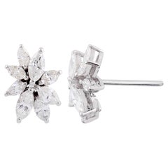 Pendientes de diamantes reales de 1,40 quilates SI/H en forma de marquesa Joyas de oro blanco de 18 quilates