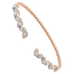 1,17 carati SI/HI Baguette Diamond Bangle Bracciale fine in oro rosa 18 carati