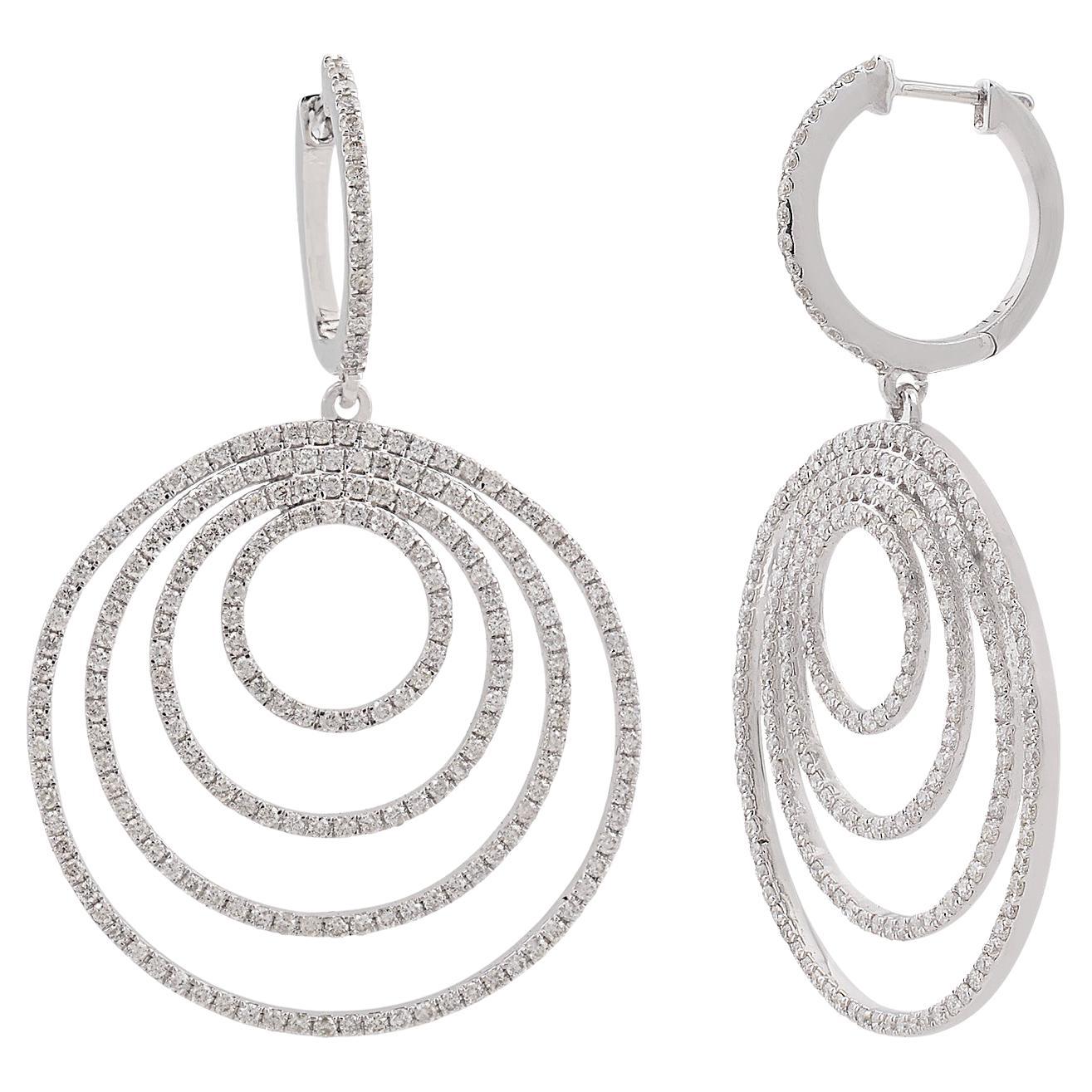 2.25 Carat Pave Diamond Multi Circle Dangle Earrings 10k White Gold Fine Jewelry