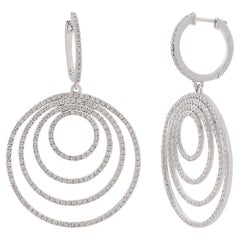 2.25 Carat Pave Diamond Multi Circle Dangle Earrings 10k White Gold Fine Jewelry