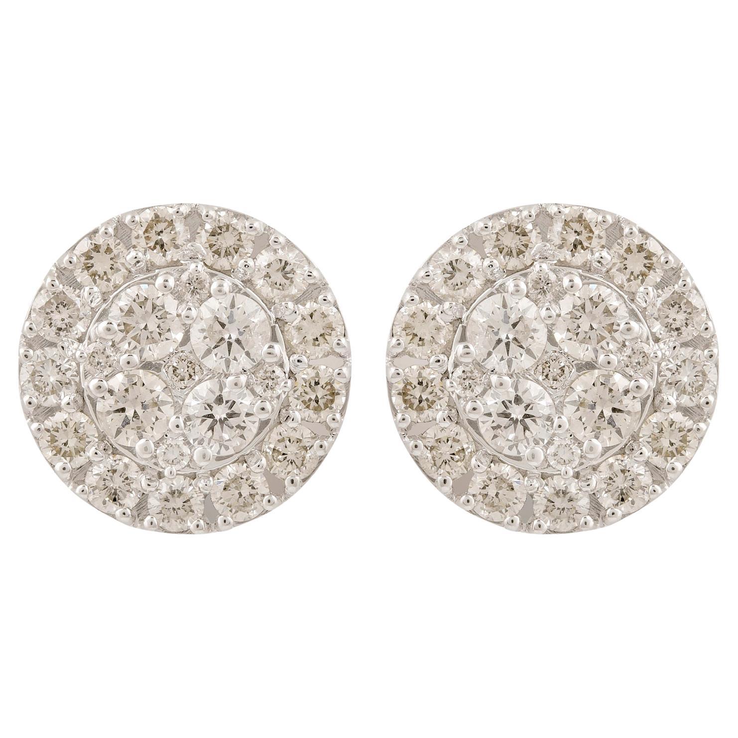 2.07 Carat SI Clarity HI Color Diamond Stud Earsings 18 Karat White Gold Jewelry