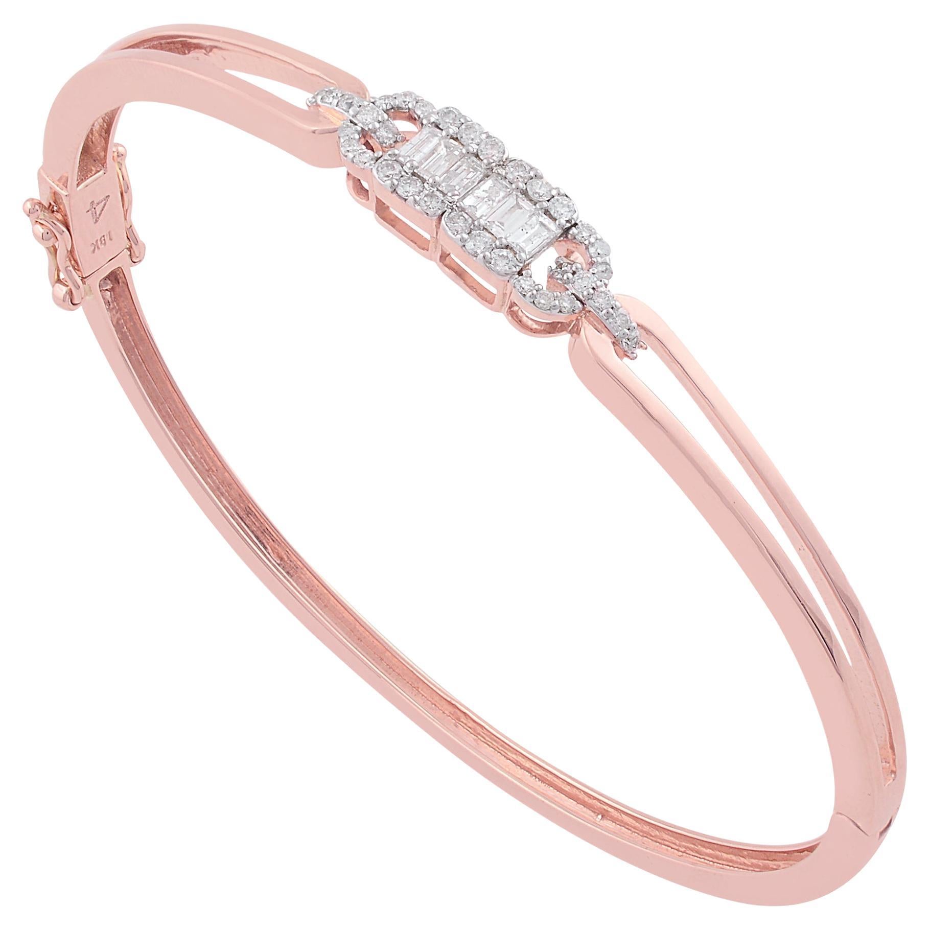 0,53 Carati SI Chiarezza HI Colore Baguette Bracciale di diamanti in oro rosa 18k Gioielli