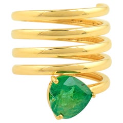Natural 1.90 Carat Zambian Emerald Gemstone Ring 18 Karat Yellow Gold Jewelry