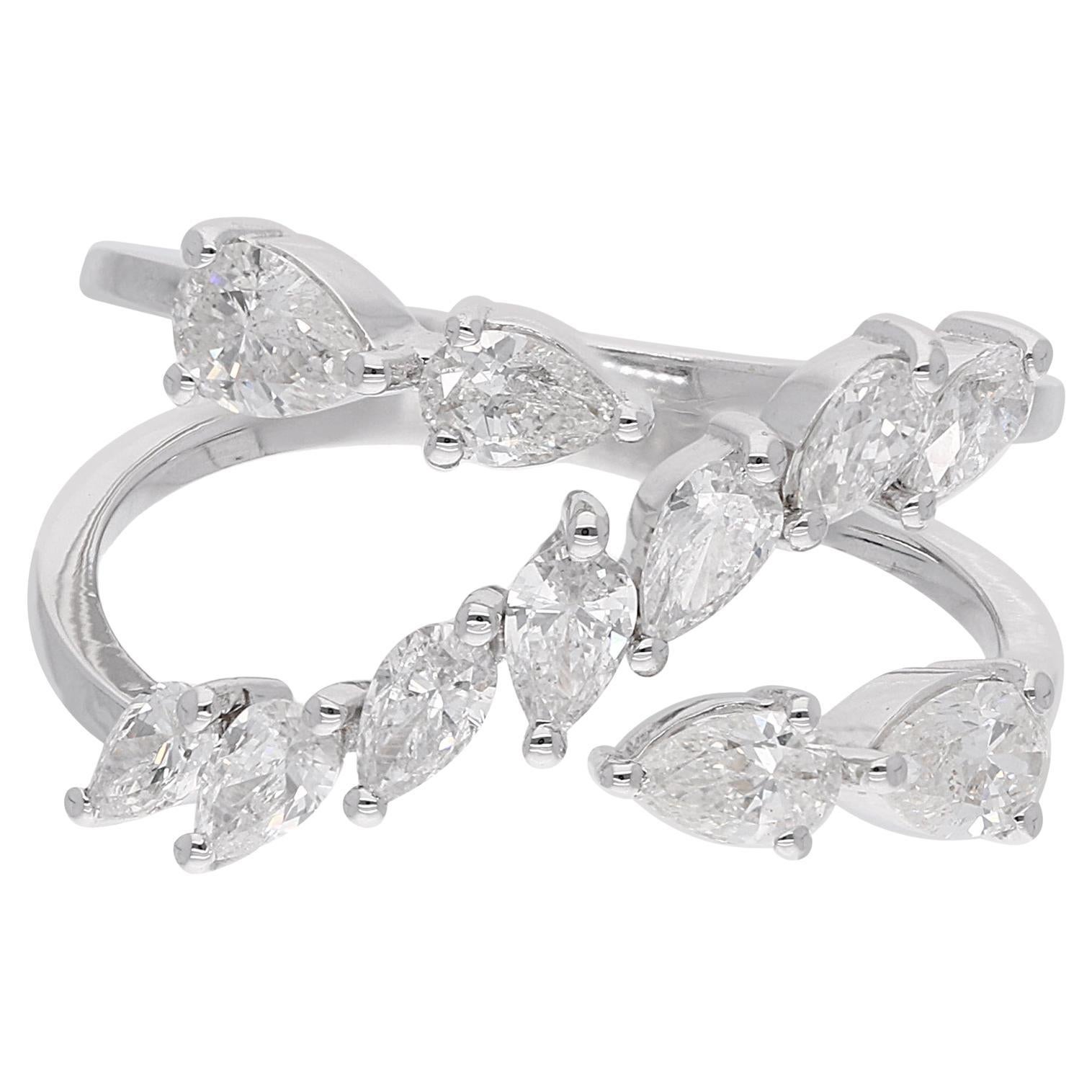 Bague en or blanc 18 carats avec diamant poire taille brillant de 1,28 carat SI/H