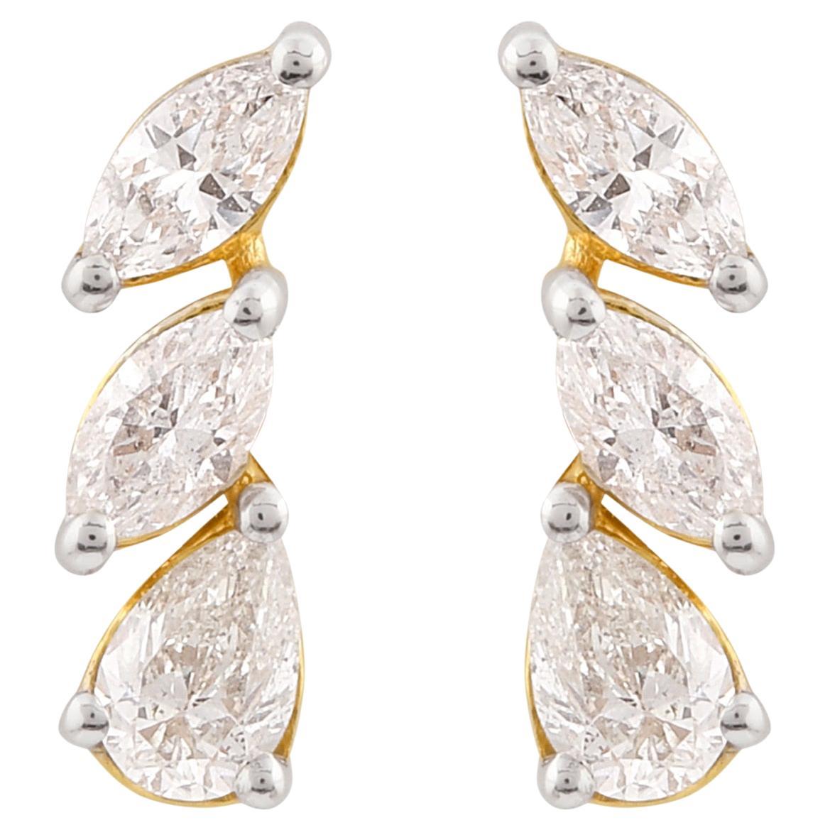 Nature 0.85 Carat SI/H Boucles d
oreilles Poire et Diamant Marquise Or jaune 18 Karat en vente