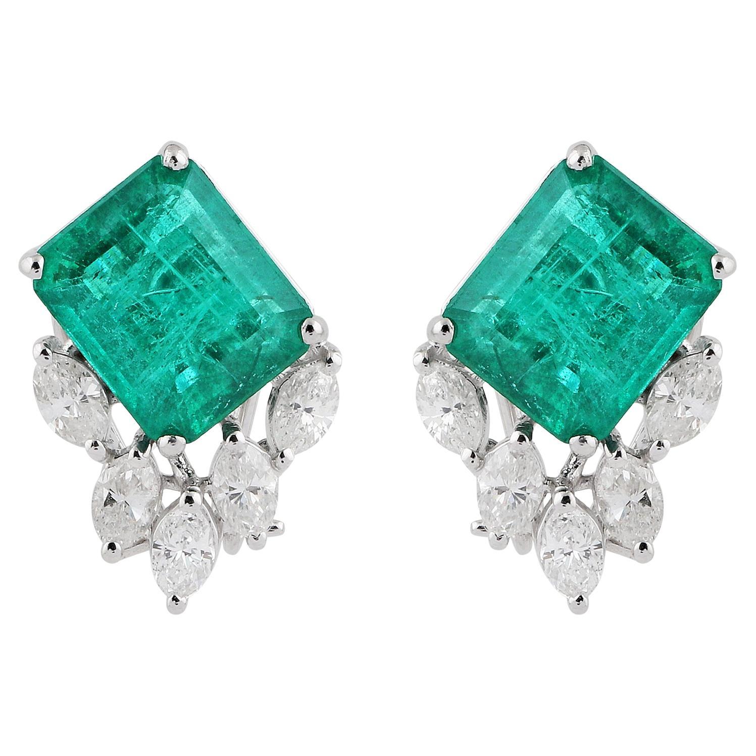 Verarbeitete Edelstein-Ohrstecker Marquise Diamant Massiv 18k Weißgold Schmuck im Angebot