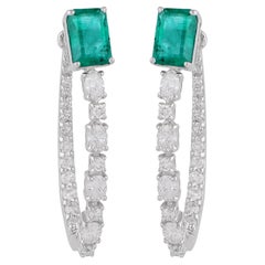 Certified Emerald Diamond Inside Out Hoop Earrings in 18k White Gold for Her