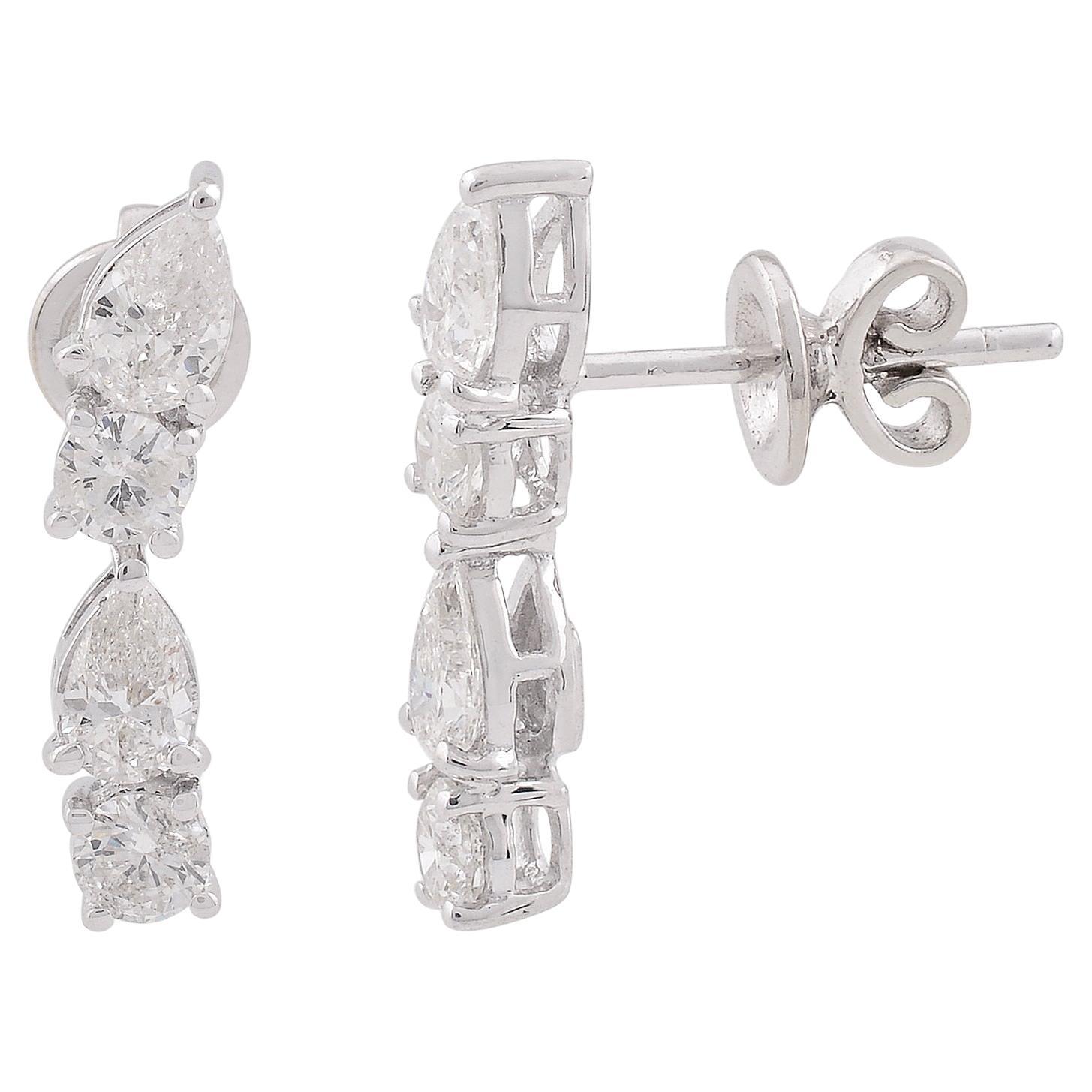 Boucles d
oreilles en or blanc 18 carats avec diamants ronds et poire de 1,25 carat