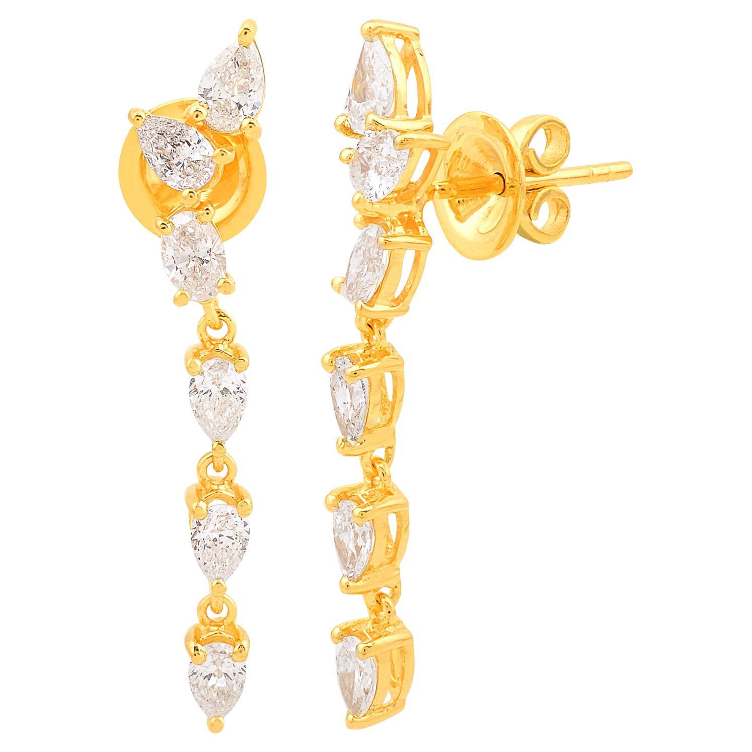 Orecchini a goccia con diamante perlato da 1,77 carati, purezza SI, colore HI, oro giallo massiccio 18 ct.