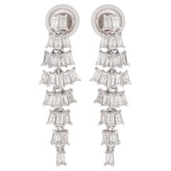 1.35cts SI Clarity HI Color Baguette Diamond Long Dangle Earrings 18k White Gold
