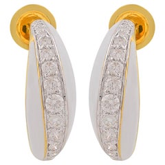 1.03 Carat SI/HI Diamond Enamel C-Hoop Earrings 18 Karat Solid Yellow Gold