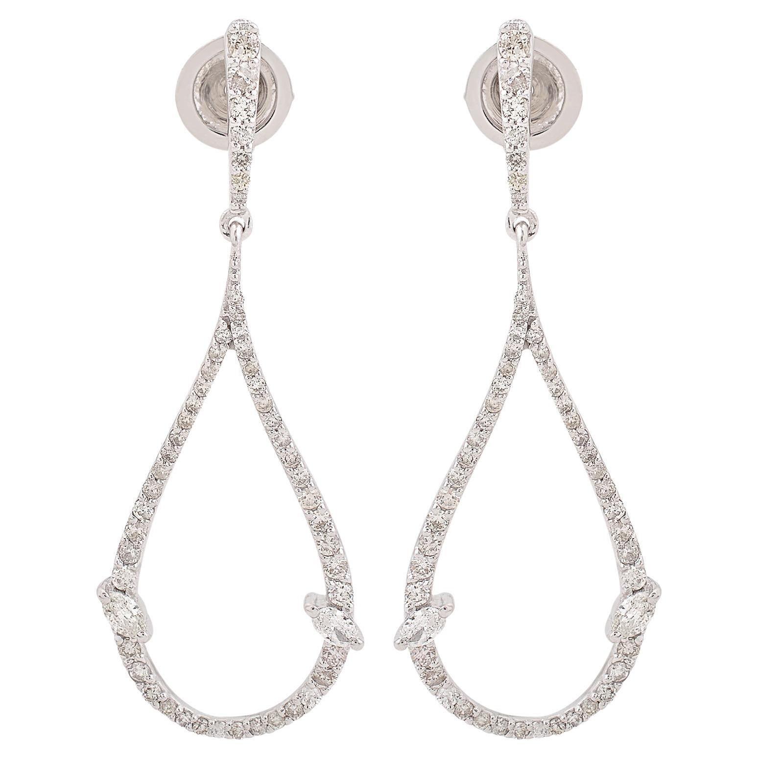 1.15 Carat SI Clarity HI Color Diamond Drop Earrings 14k White Gold Fine Jewelry