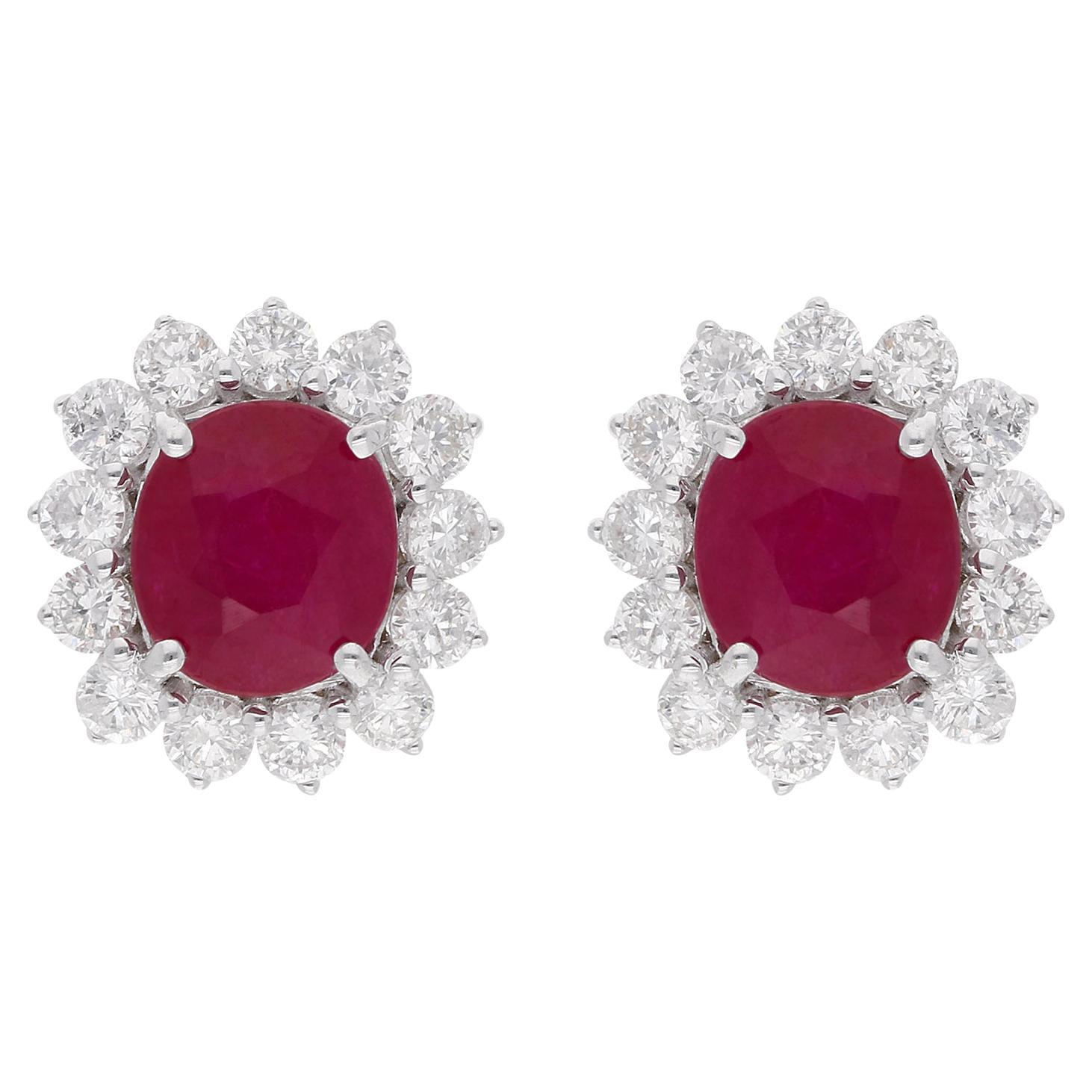 Orecchini di rubini certificati da 4,49 CTW 1,52 Carati SI/H Halo Diamond Oro bianco 18k
