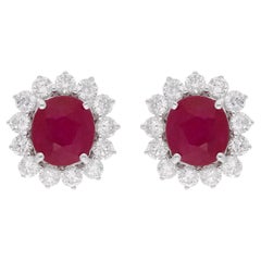 Certified 4.49 CTW Ruby Earrings 1.52 Carat SI/H Halo Diamond 18k White Gold