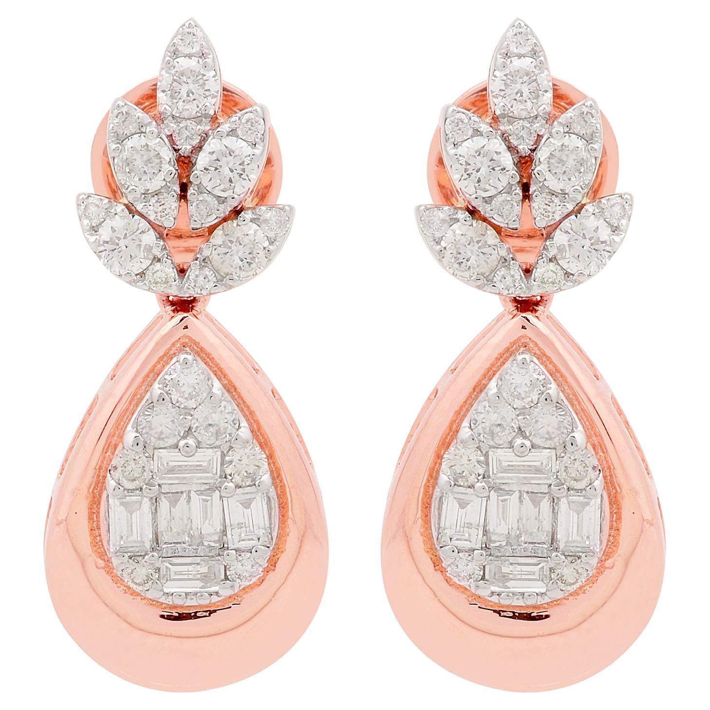 1,1 Quilates SI Claridad HI Color Pendientes de Boda de Diamantes Oro Rosa Macizo de 18k