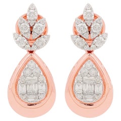 1,1 Quilates SI Claridad HI Color Pendientes de Boda de Diamantes Oro Rosa Macizo de 18k