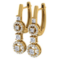 1.16 CTW SI/HI Diamant taille princesse Boucles d'oreilles pendantes en or jaune 18k Fine Jewelry