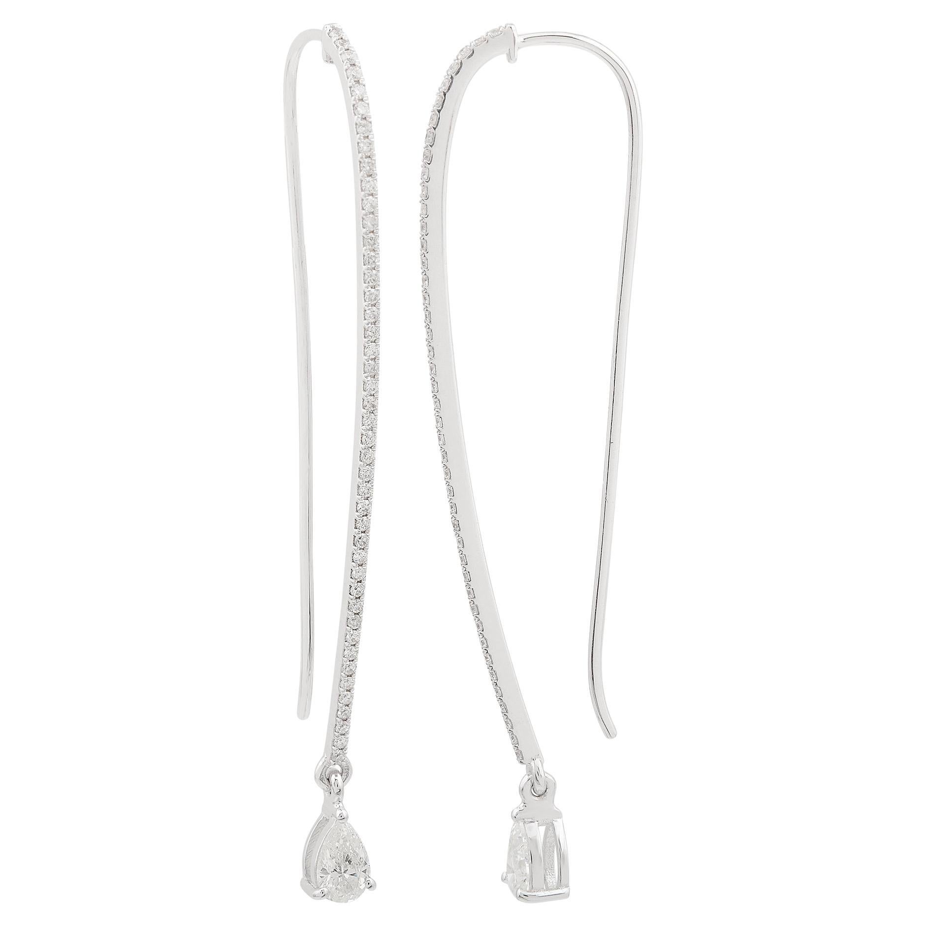 SI/HI Boucles d
oreilles poire diamant crochet or blanc massif 18 carats Bijoux fins en vente