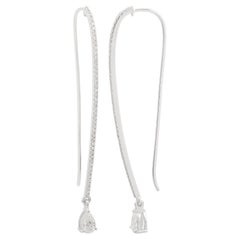 SI/HI Boucles d
oreilles poire diamant crochet or blanc massif 18 carats Bijoux fins