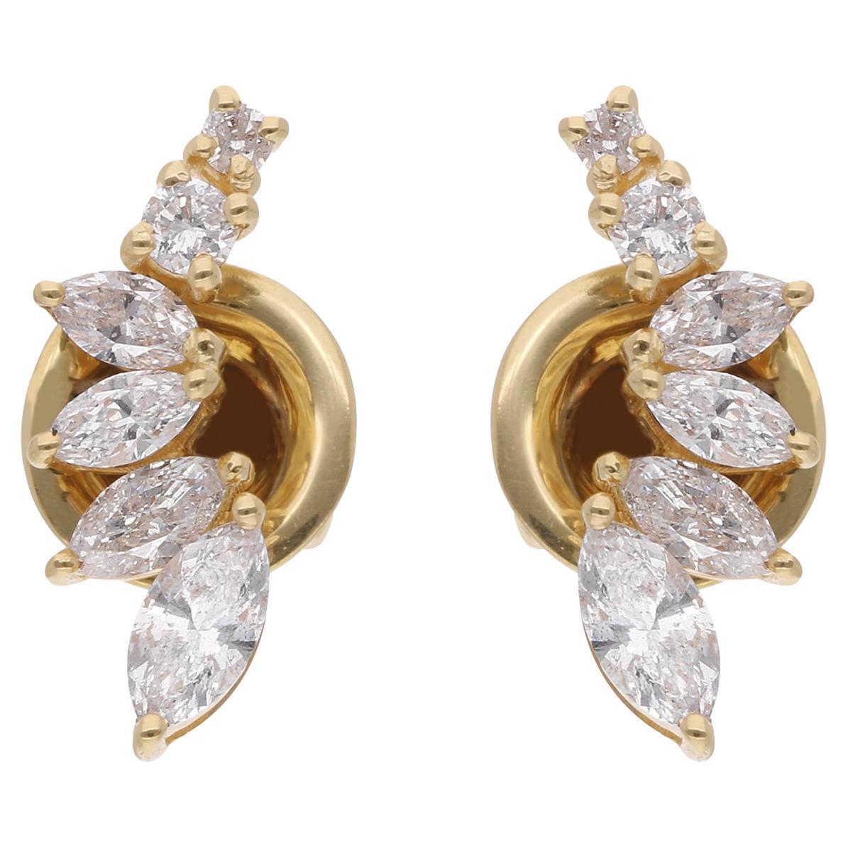 Handgefertigte zierliche Diamant-Ohrstecker für jeden Tag 18 Karat Gelbgold-Schmuck