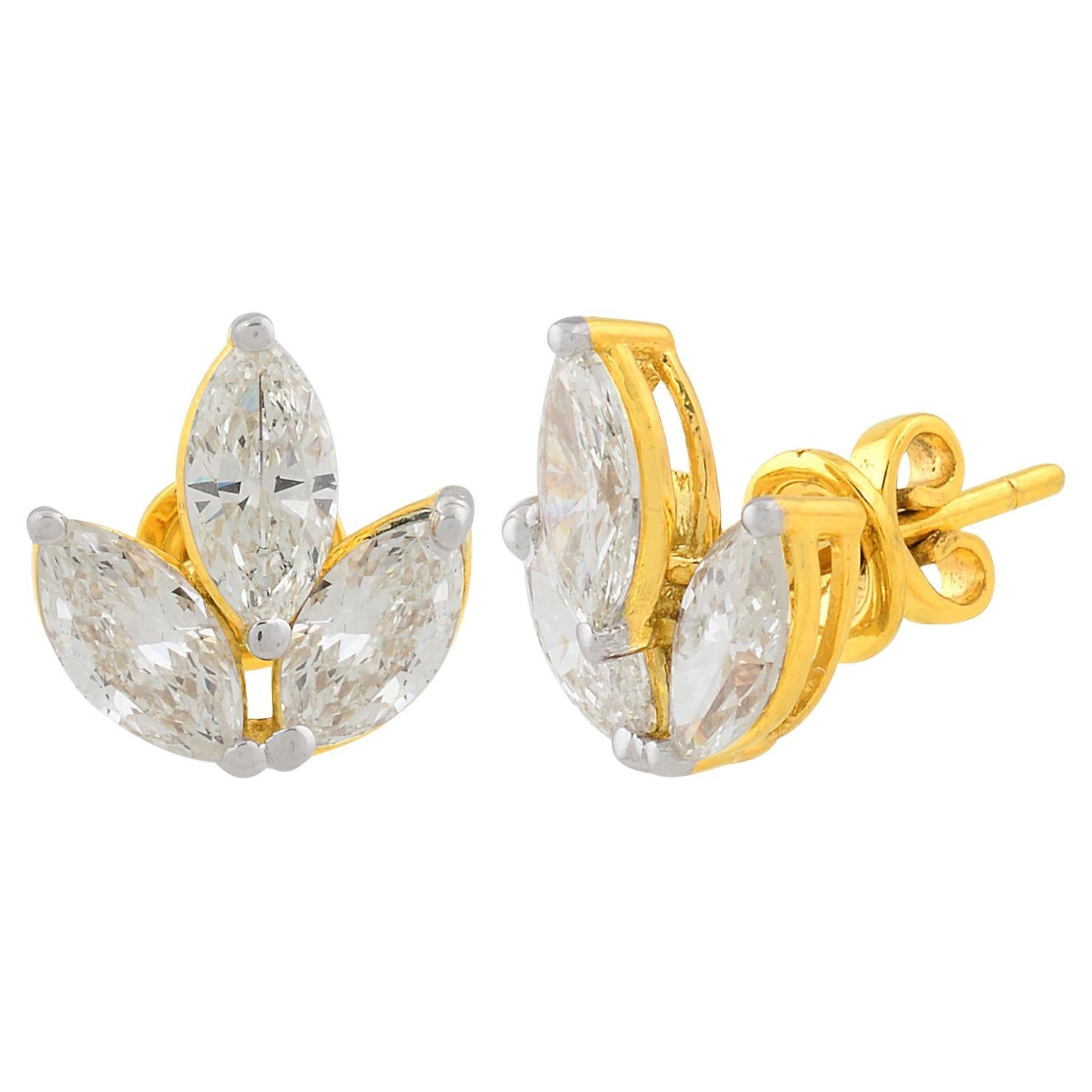 1,86 Karat SI/HI Drei Diamanten in Form von Blättern Ohrstecker 14k Gelbgold Schmuck