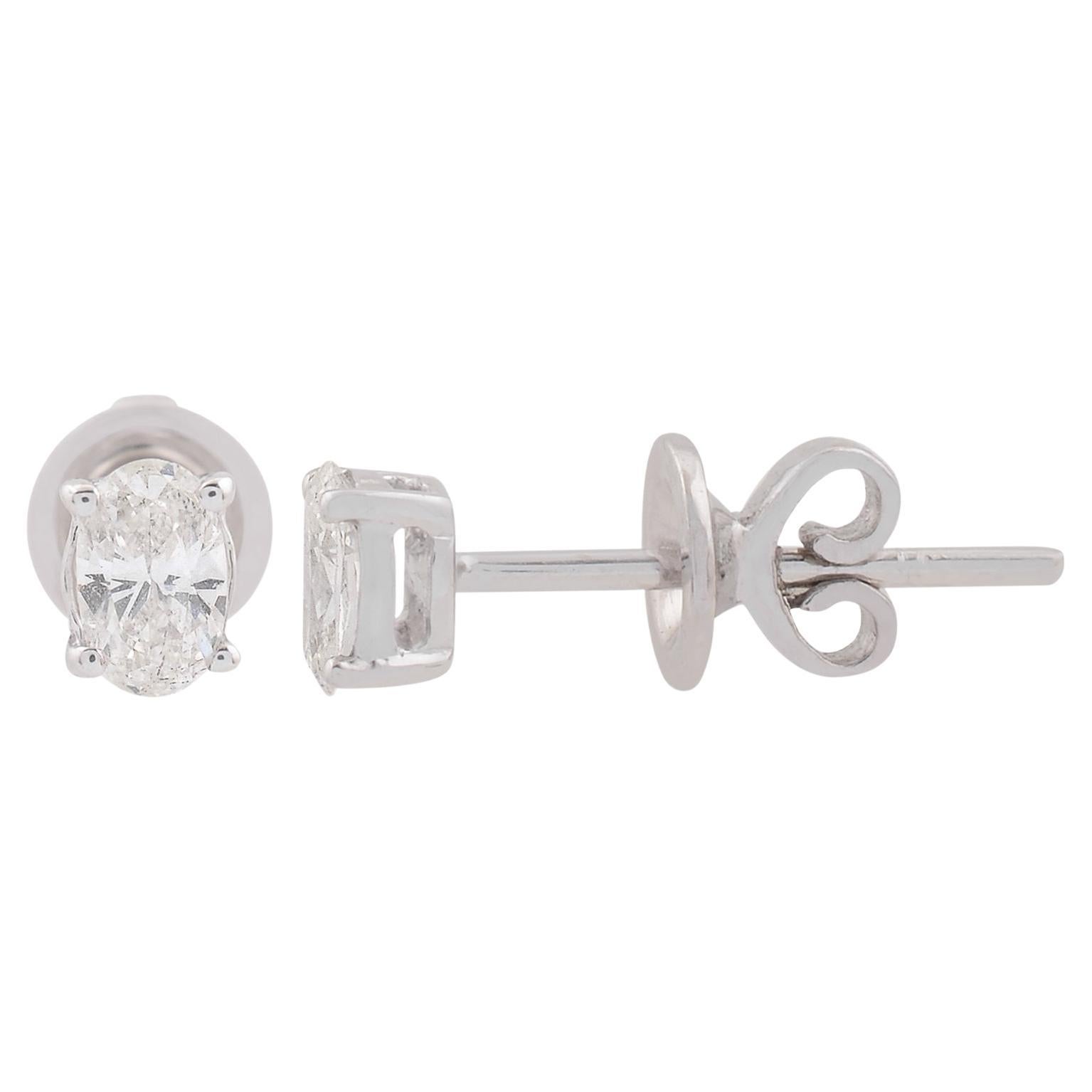 Delicados pendientes de oro blanco macizo de 18 quilates con solitario de diamante ovalado SI/H de 0,49 quilates