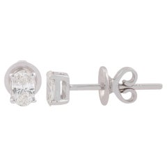 Dainty 0.49 Carat SI/H Oval Diamond Solitaire Stud Earrings 18k Solid White Gold