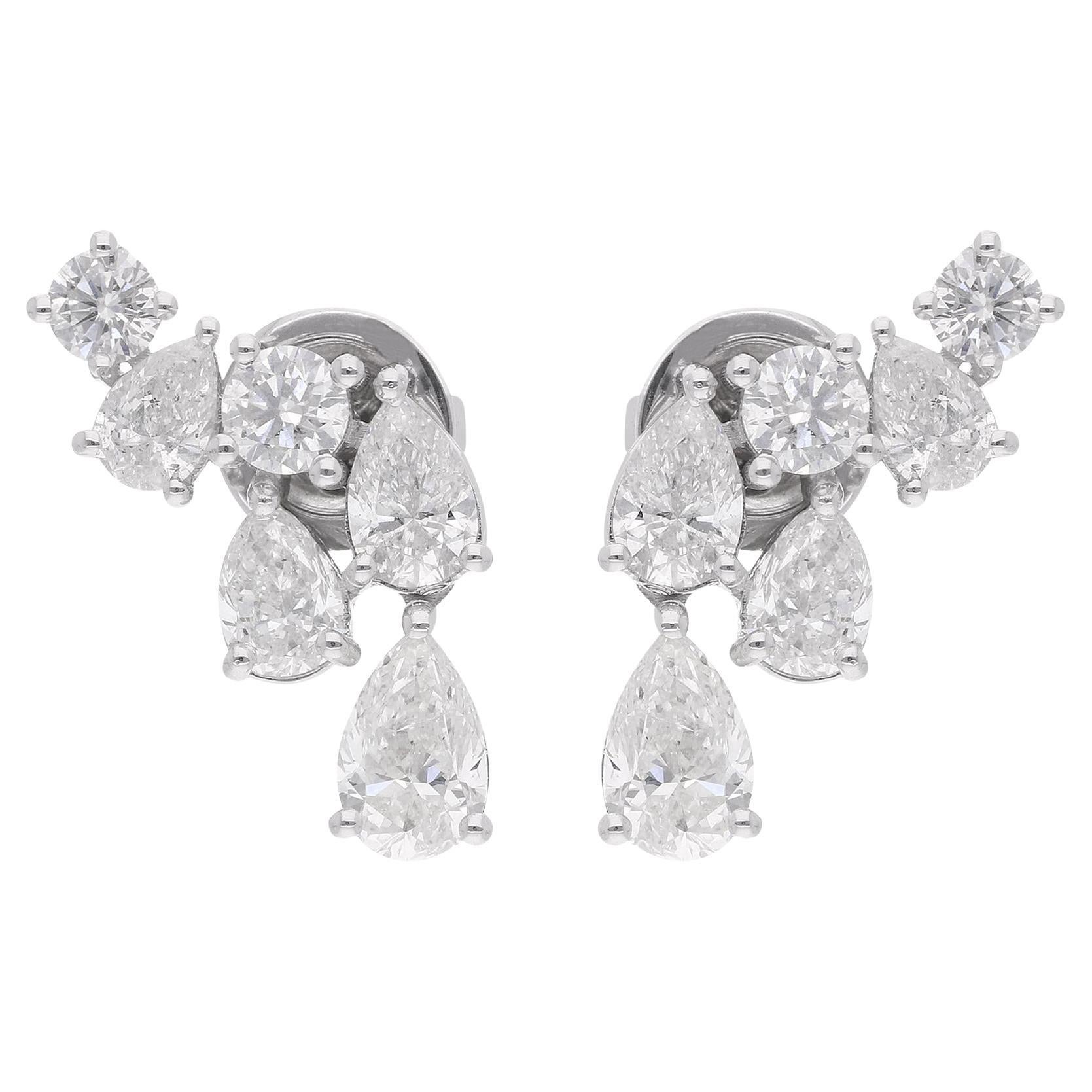 Orecchini a grappolo con diamanti tondi a pera da 0,56 CTW Oro bianco massiccio 18 carati in vendita