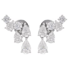 Orecchini a grappolo con diamanti tondi a pera da 0,56 CTW Oro bianco massiccio 18 carati