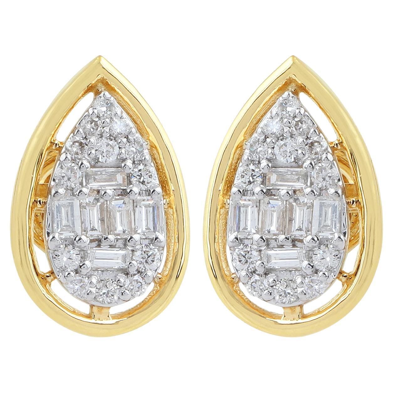 0.71 Ct SI/HI Diamond Cluster Pear Stud Earrings 18 Karat Yellow Gold Jewelry