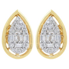 0.71 Ct SI/HI Diamond Cluster Pear Stud Earrings 18 Karat Yellow Gold Jewelry