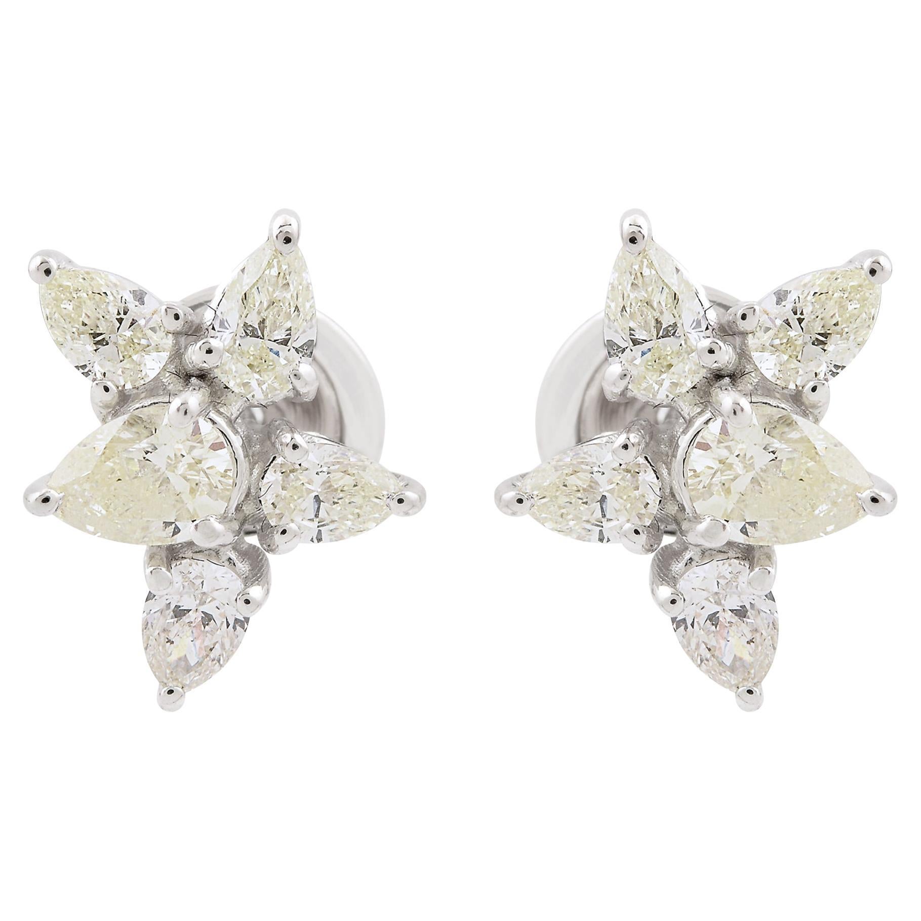 1,31 Karat SI Reinheit HI Farbe Diamant Cluster Ohrstecker 18 Karat Weißgold