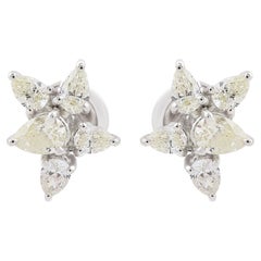 1,31 Karat SI Reinheit HI Farbe Diamant Cluster Ohrstecker 18 Karat Weißgold