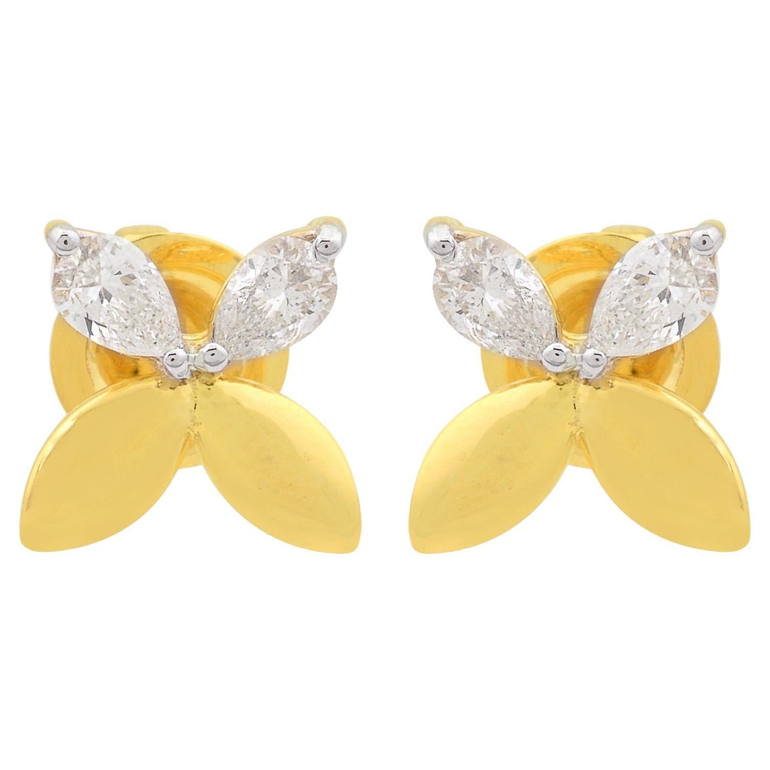 SI Klarheit HI Farbe Birne Diamant Blume Ohrstecker 18k Massiv Gelbgold