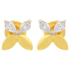 SI Klarheit HI Farbe Birne Diamant Blume Ohrstecker 18k Massiv Gelbgold