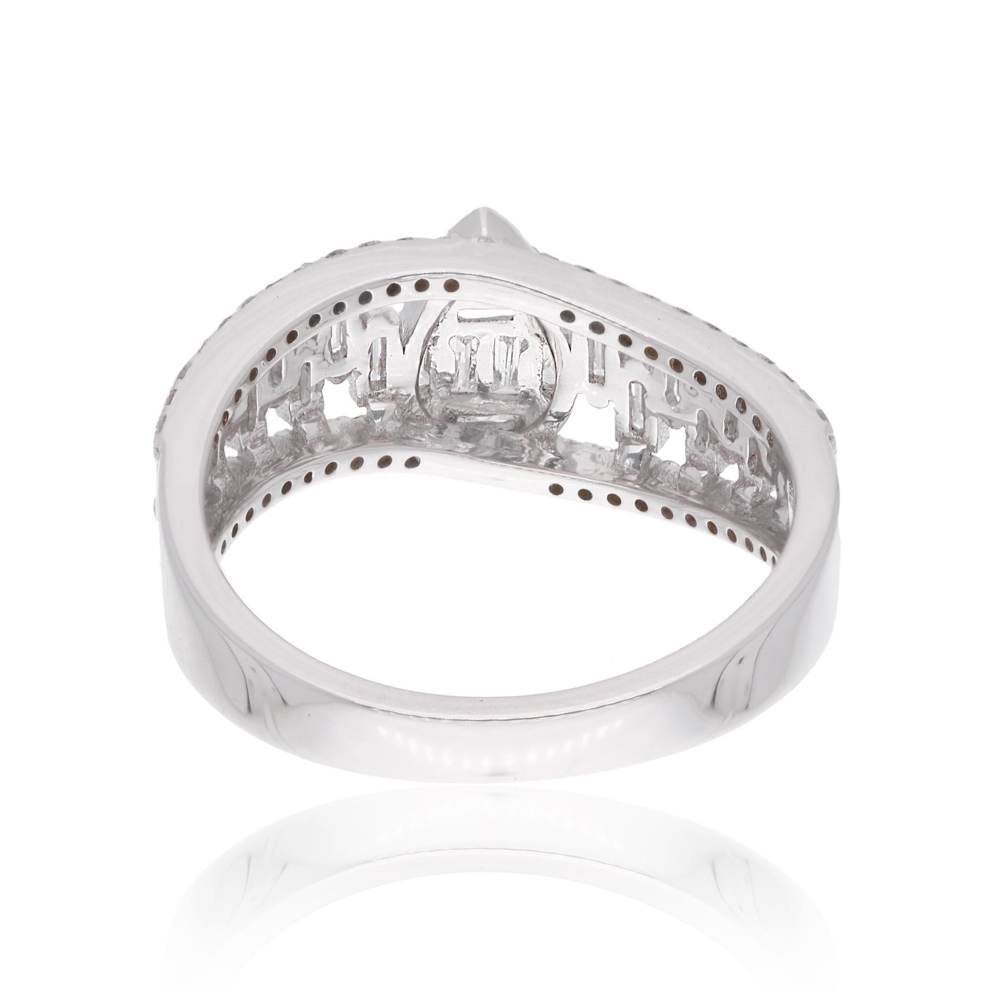 Im Angebot: Echter 0,73 Ct SI Reinheit HI Farbe Baguette Runder Diamantring 18 Karat Weißgold () 3