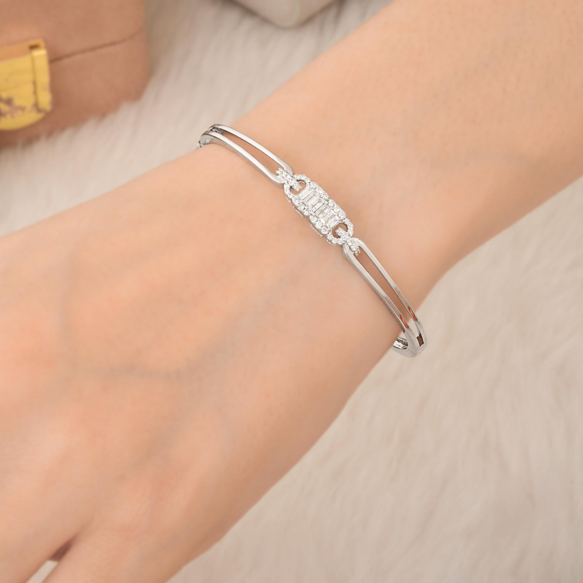 0,55 quilates SI Claridad HI Color Diamante Baguette Pulsera Joyas de oro blanco de 14k Moderno en venta