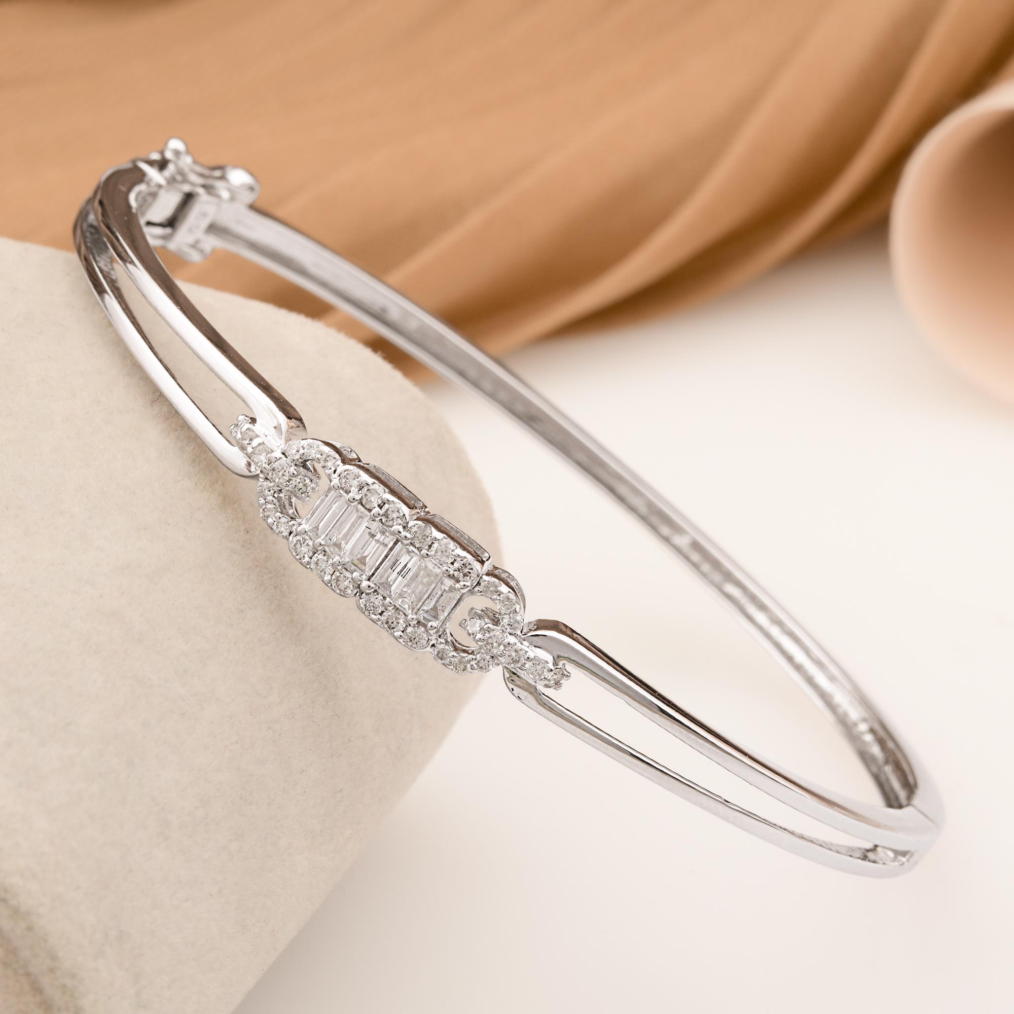 0,55 quilates SI Claridad HI Color Diamante Baguette Pulsera Joyas de oro blanco de 14k Corte baguette en venta